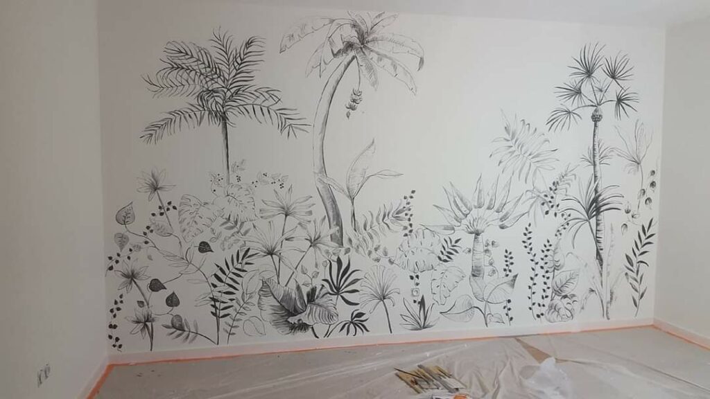 fresques murales peint d'arbre et feuillages