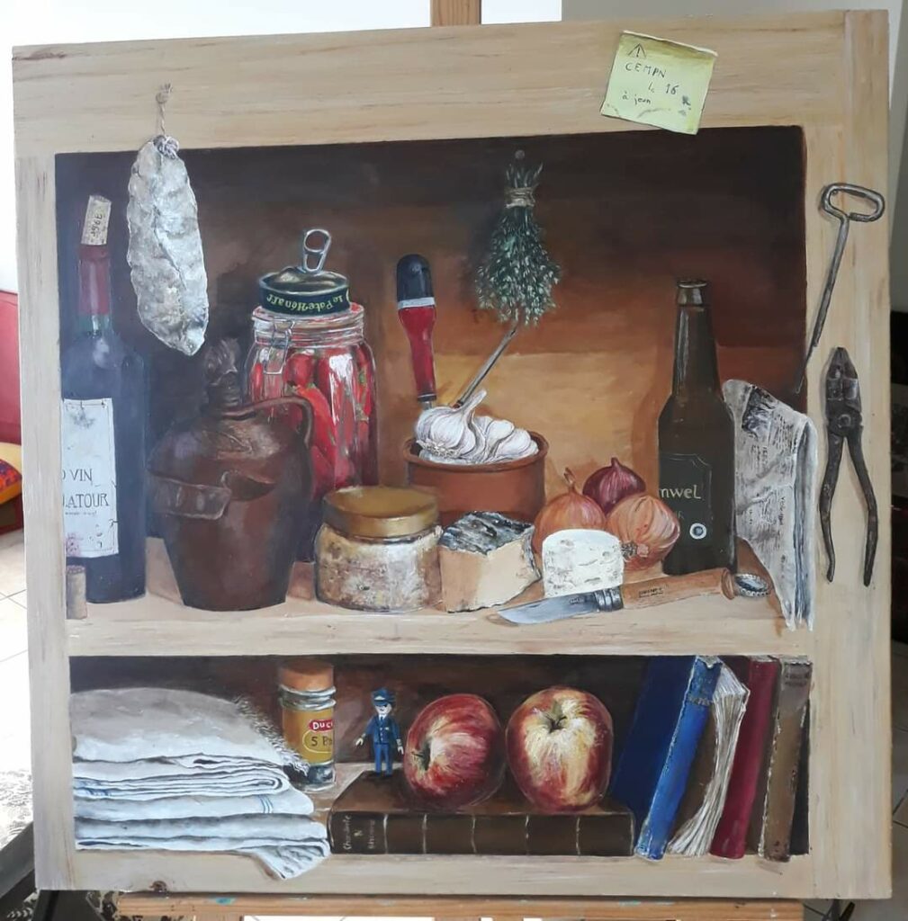 Trompe-l-œil-2 Peinture trompe l'œil sur bois représentant un garde mangé