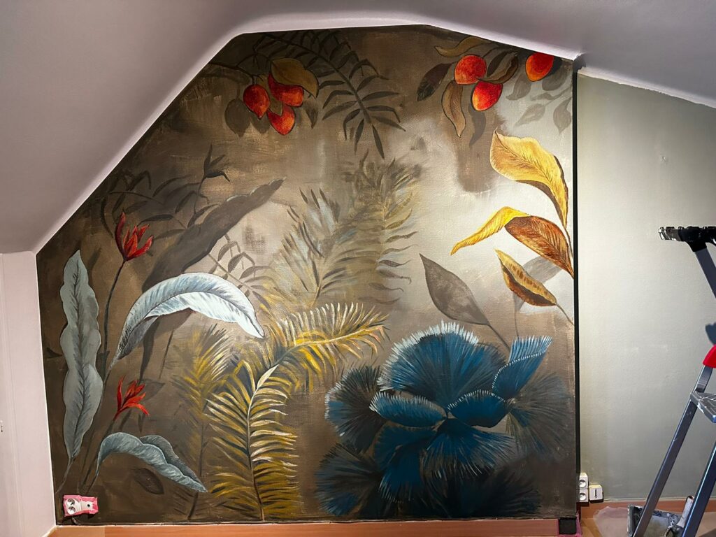 Mur terminé avec un décors, artisan d’art peintre en décors